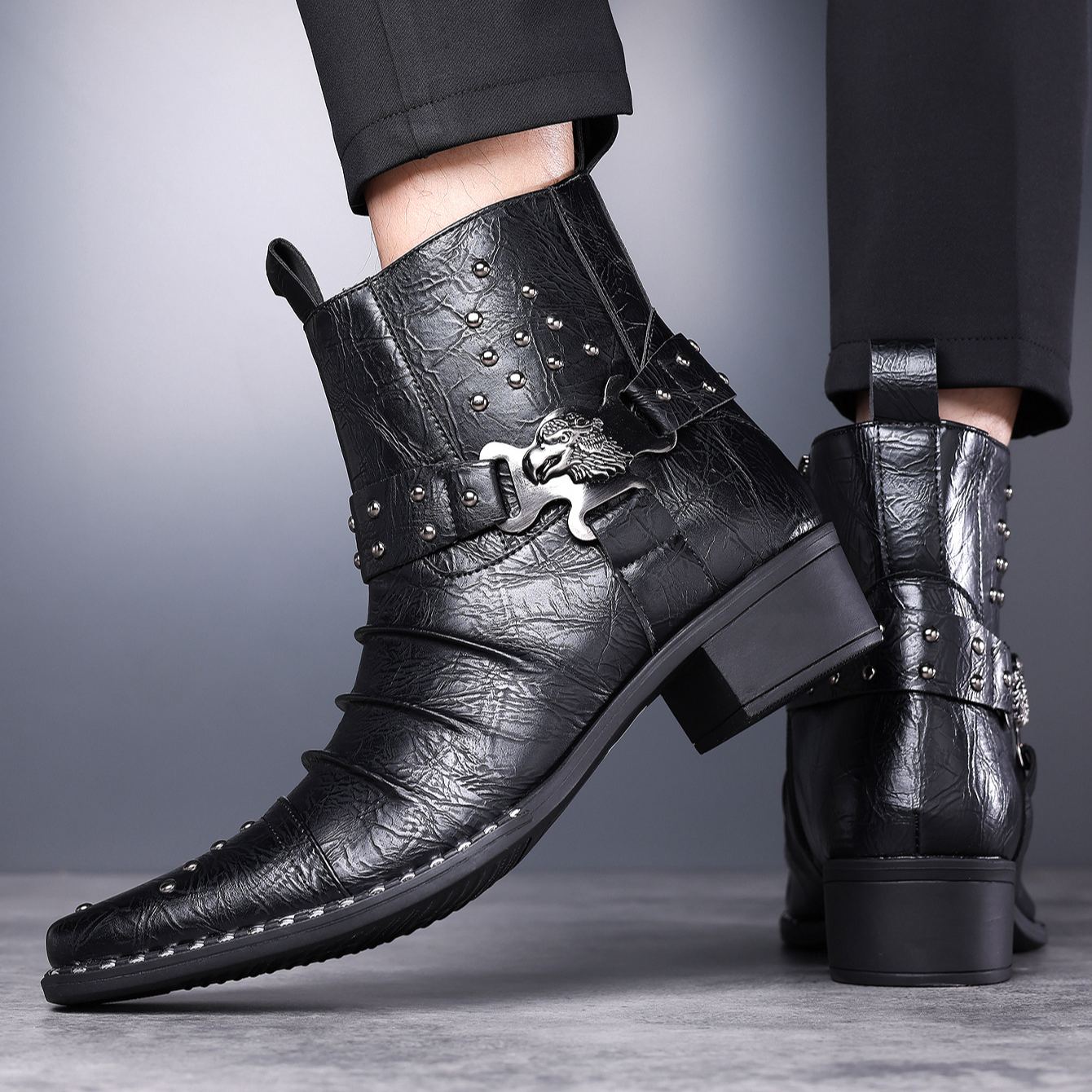 [Copy]Men's soft-soled suede casual loafers with metal buckles
