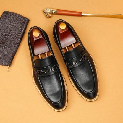 [Copy]Men's hand-woven double-buckle genuine leather monk shoes