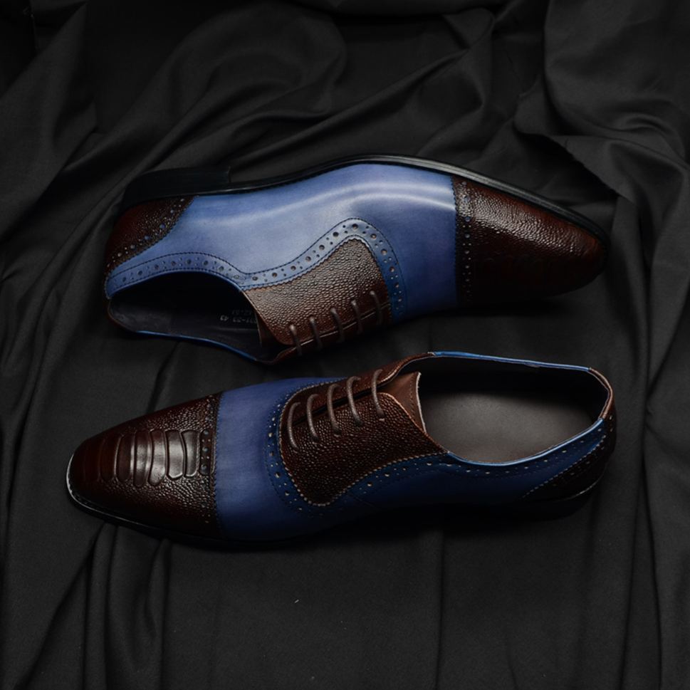 Stylish Two-Tone Luxury Top-Grain Leather Oxford Shoes