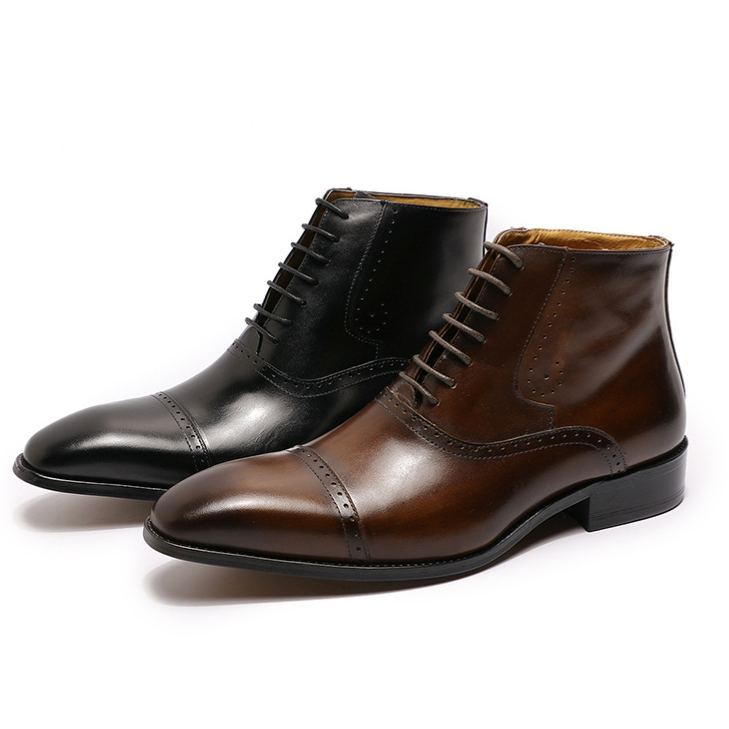 Wholesale men's leather boots pointed lace-up Martin boots classic three-joint men's boots Men's leather boots