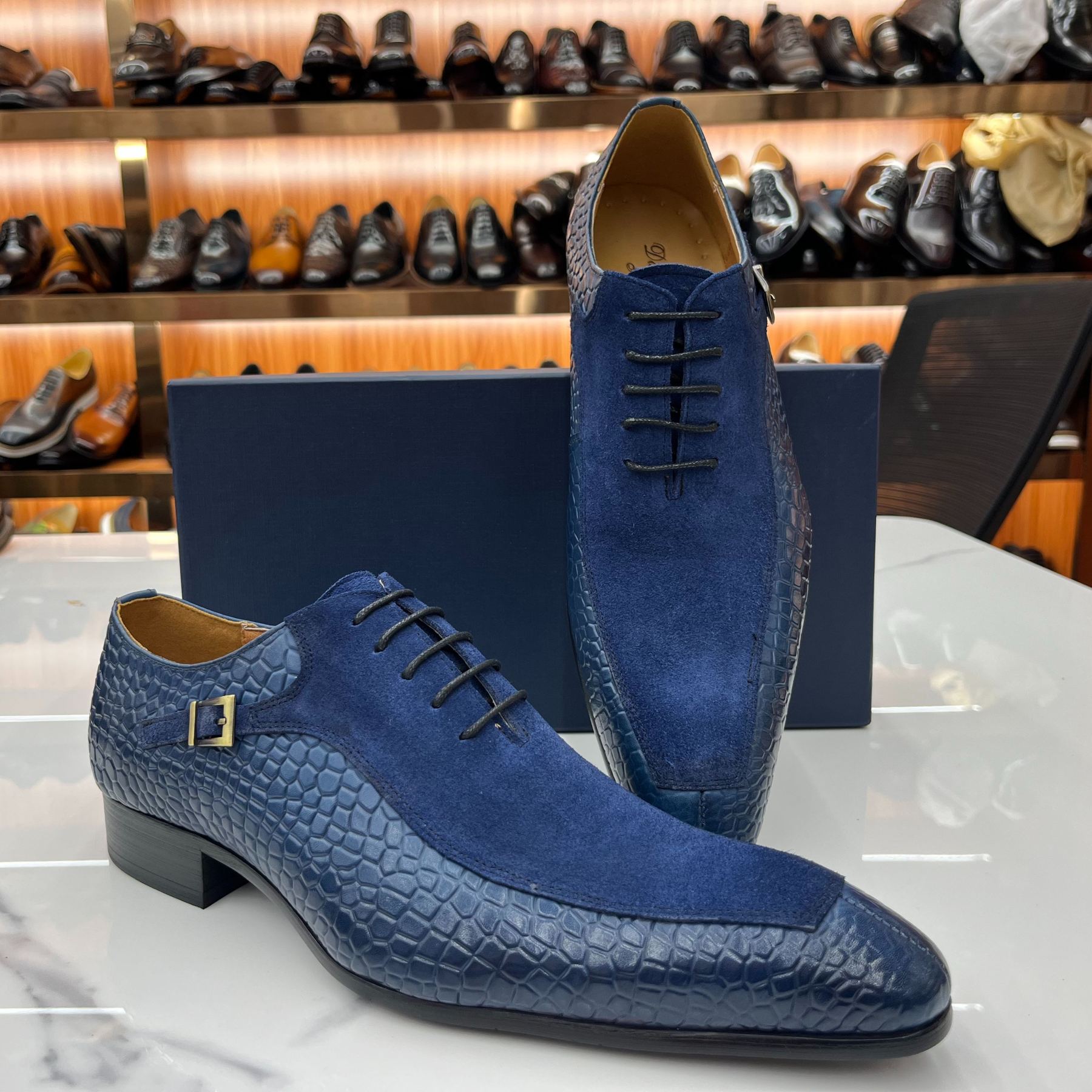 [Copy]Luxury Yellow Textured Leather Monk Strap Oxfords Men's Formal Dress Shoes