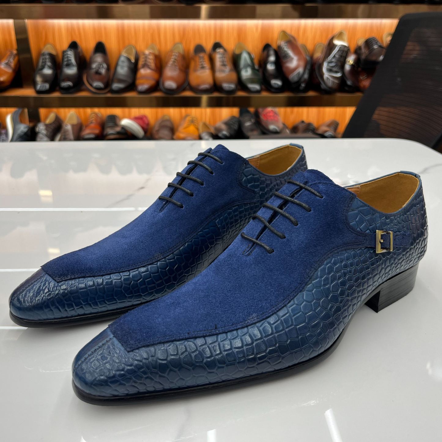 [Copy]Luxury Yellow Textured Leather Monk Strap Oxfords Men's Formal Dress Shoes