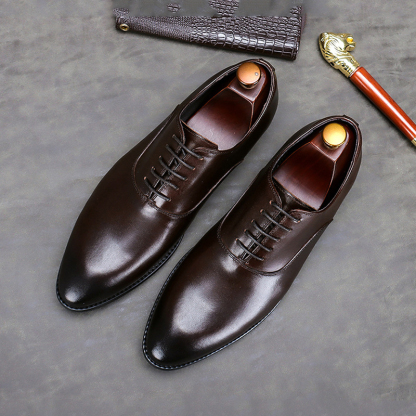 Men's Full-Grain Leather Low-Top Lace-Up Leather Shoes