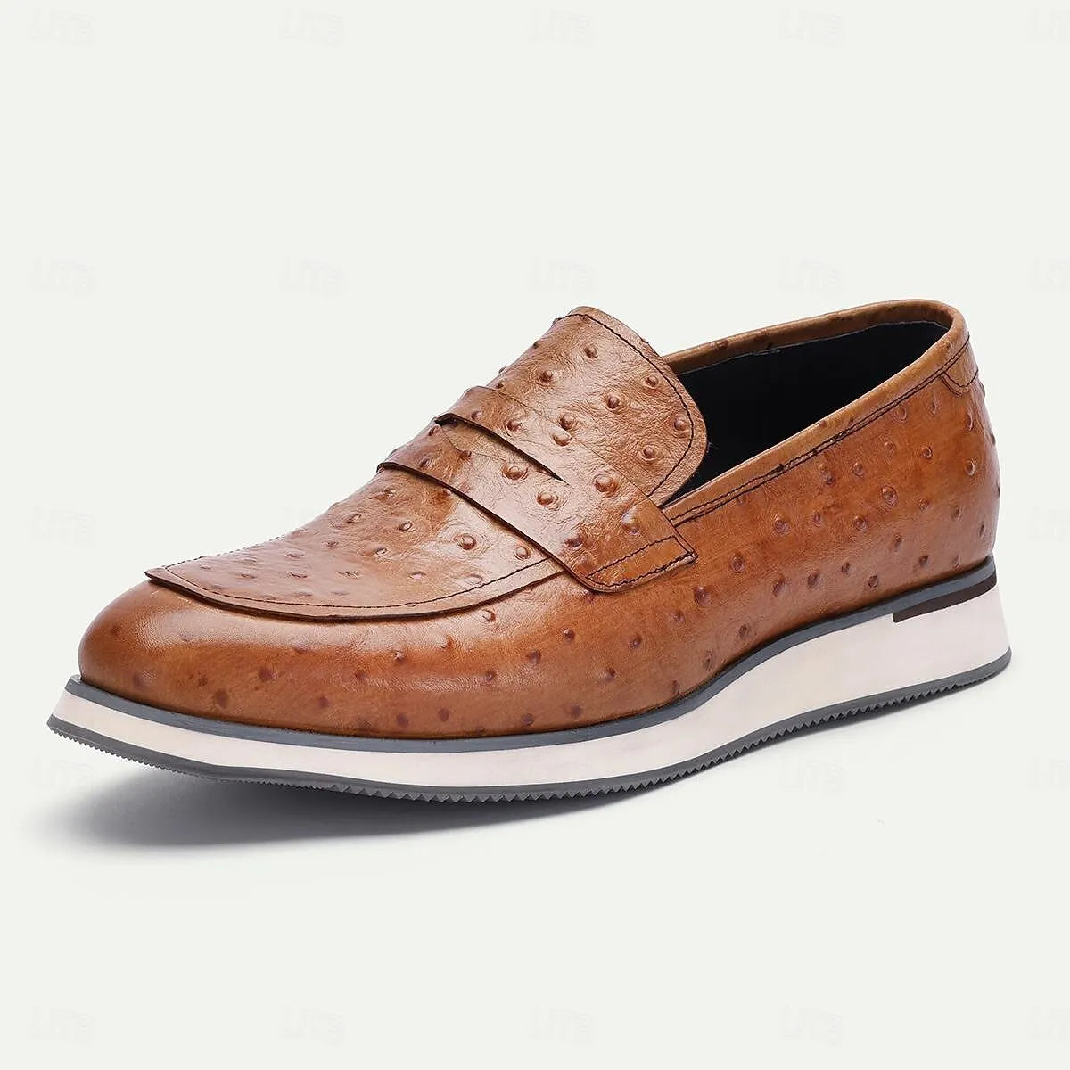 Men's Ostrich Leather Loafers - Luxurious Slip-On Dress Shoes with Textured Finish