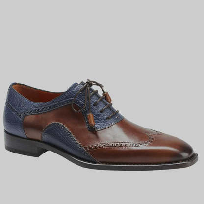 Men's brown and blue leather stitching casual leather shoes