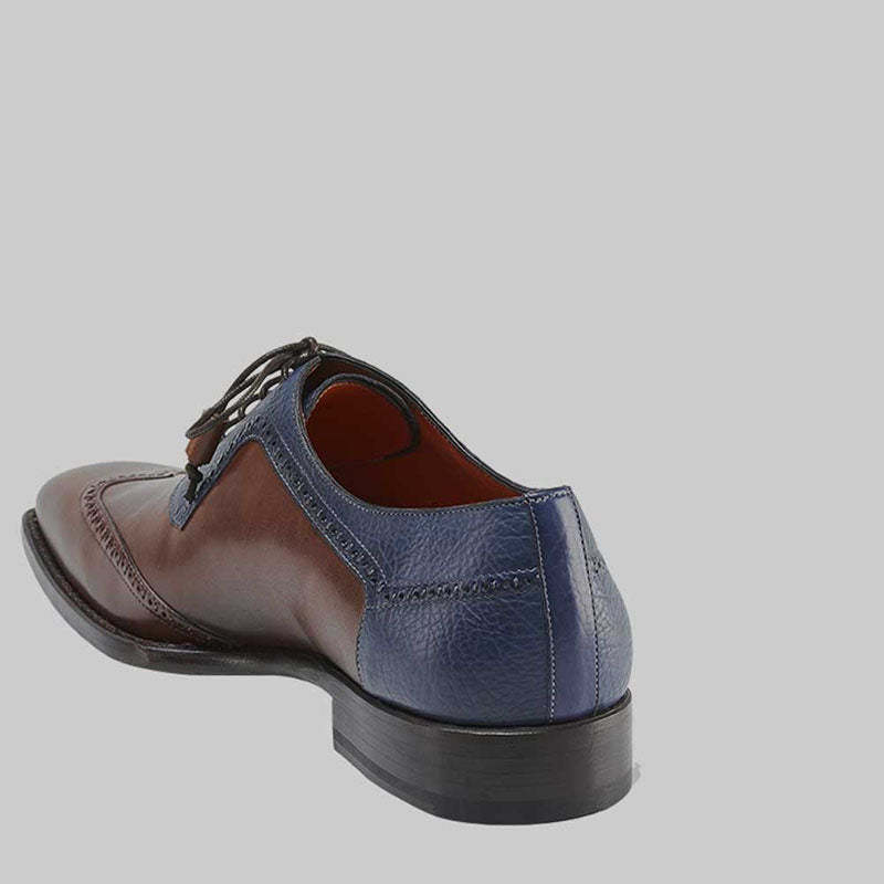 Men's brown and blue leather stitching casual leather shoes