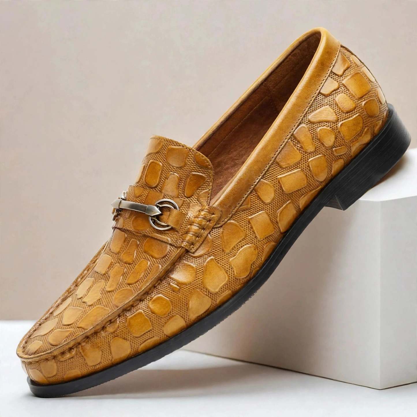 Men’s Crocodile Embossed Loafers with Gold Buckle – Multi-Color Dress Shoes