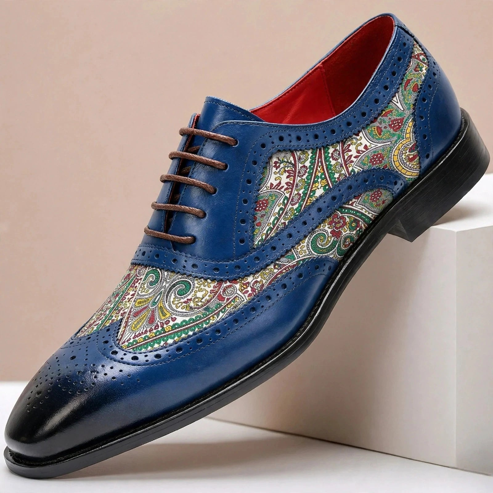 Men’s Paisley Wingtip Oxford Dress Shoes – Classic Lace-Up Style, Multiple Colors