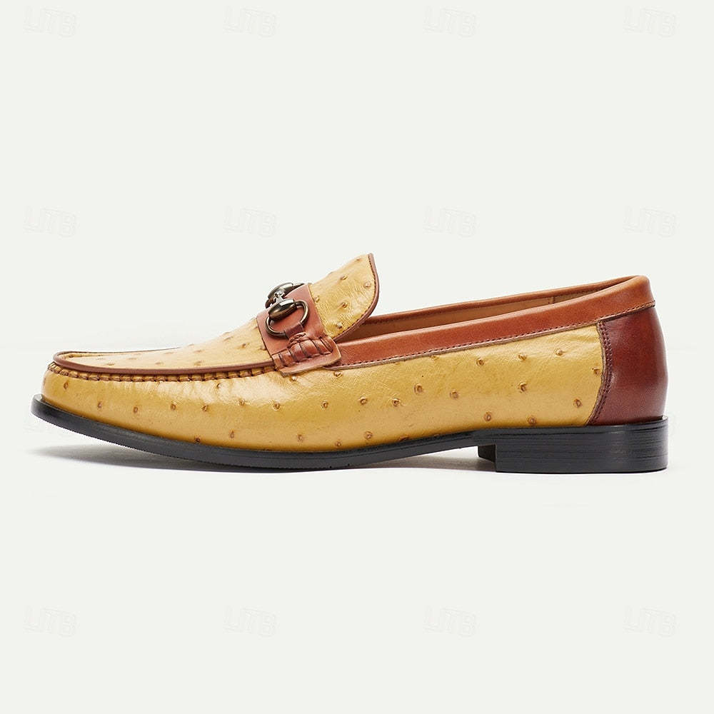 GUYSTEP™-Men's yellow-brown ostrich leather casual loafers