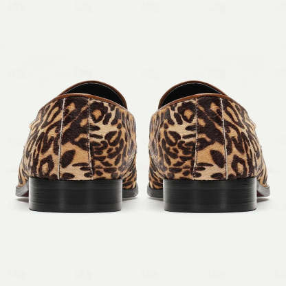 Men's Leopard Print Loafers: Bold Animal Pattern Slip-On Shoes with Stylish Strap
