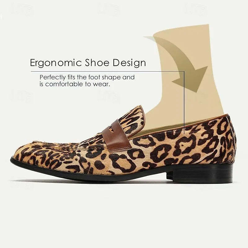 Men's Leopard Print Loafers: Bold Animal Pattern Slip-On Shoes with Stylish Strap