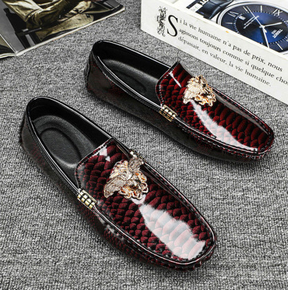 Patent Leather Snake Print Driving Loafer Lazy Shoes for Men