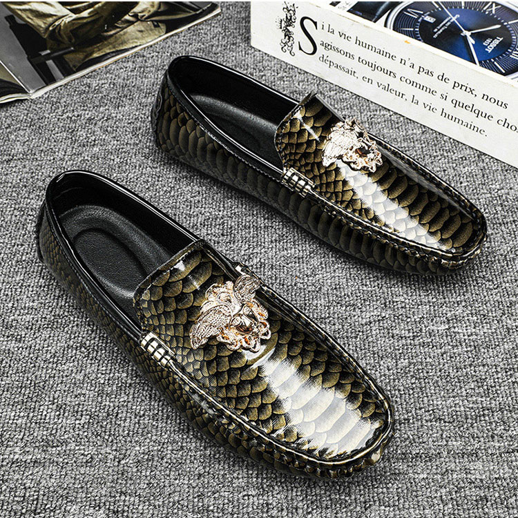 Patent Leather Snake Print Driving Loafer Lazy Shoes for Men
