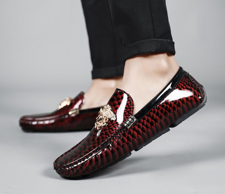 Patent Leather Snake Print Driving Loafer Lazy Shoes for Men