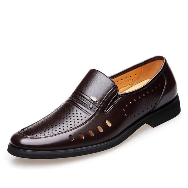 Men's Breathable Slip-On Hollow Leather Classic Business Wedding Shoes