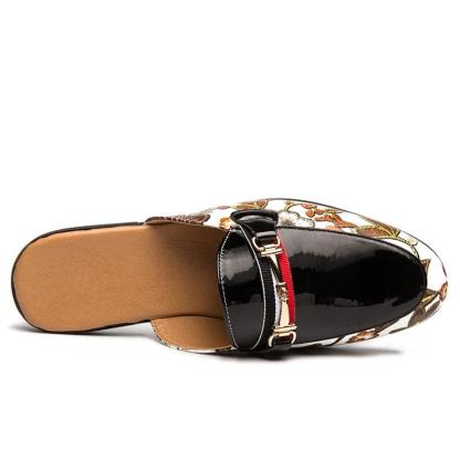 Men's Hawaiian Style Metal Buckle Printed Leather Half Loafers