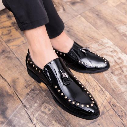 Tassel Pointed Toe Square Low Heel Business Shoes