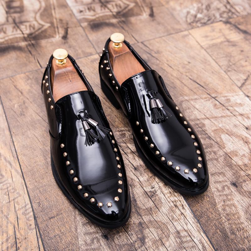 Tassel Pointed Toe Square Low Heel Business Shoes