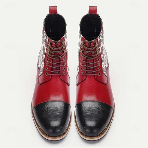 GUYSTEP™Men's handmade cowhide patchwork high top lace-up leather boots