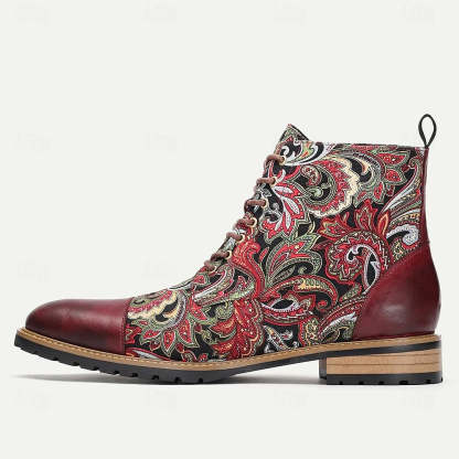 Men’s Premium Leather Floral Oxford Boots Vintage Paisley Design