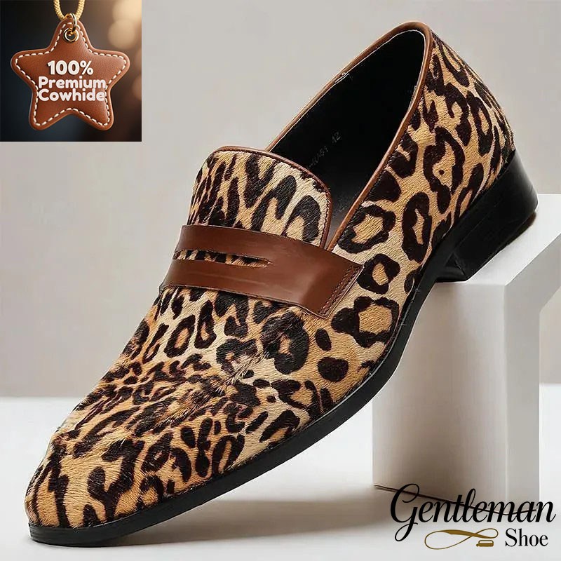 Men's leopard print leather loafers