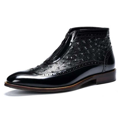 Front Zipper Genuine Leather Ankle Boots