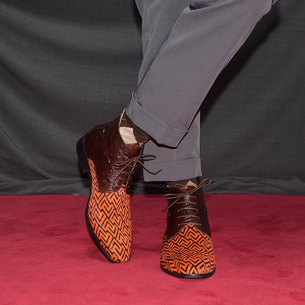 Men's Premium Cowhide Leather with Pony Hair Ankle Boots Geometric Pattern