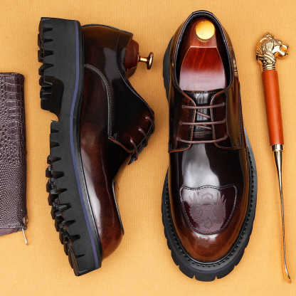 Men's Genuine Leather Embossed Thick Sole Polished Derby Shoes