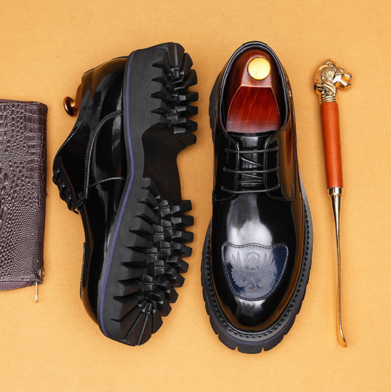Men's Genuine Leather Embossed Thick Sole Polished Derby Shoes