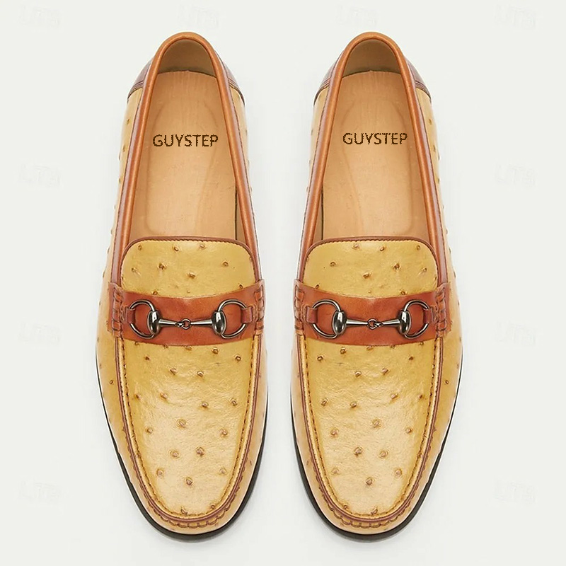 GUYSTEP™-Men's yellow-brown ostrich leather casual loafers