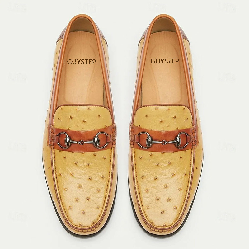 GUYSTEP™-Men's yellow-brown ostrich leather casual loafers