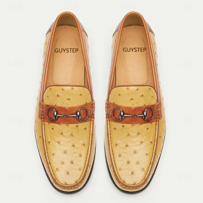 GUYSTEP™-Men's yellow-brown ostrich leather casual loafers