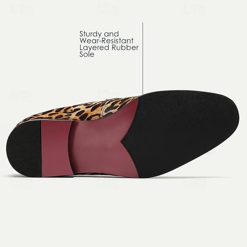 Men's Leopard Print Loafers: Bold Animal Pattern Slip-On Shoes with Stylish Strap