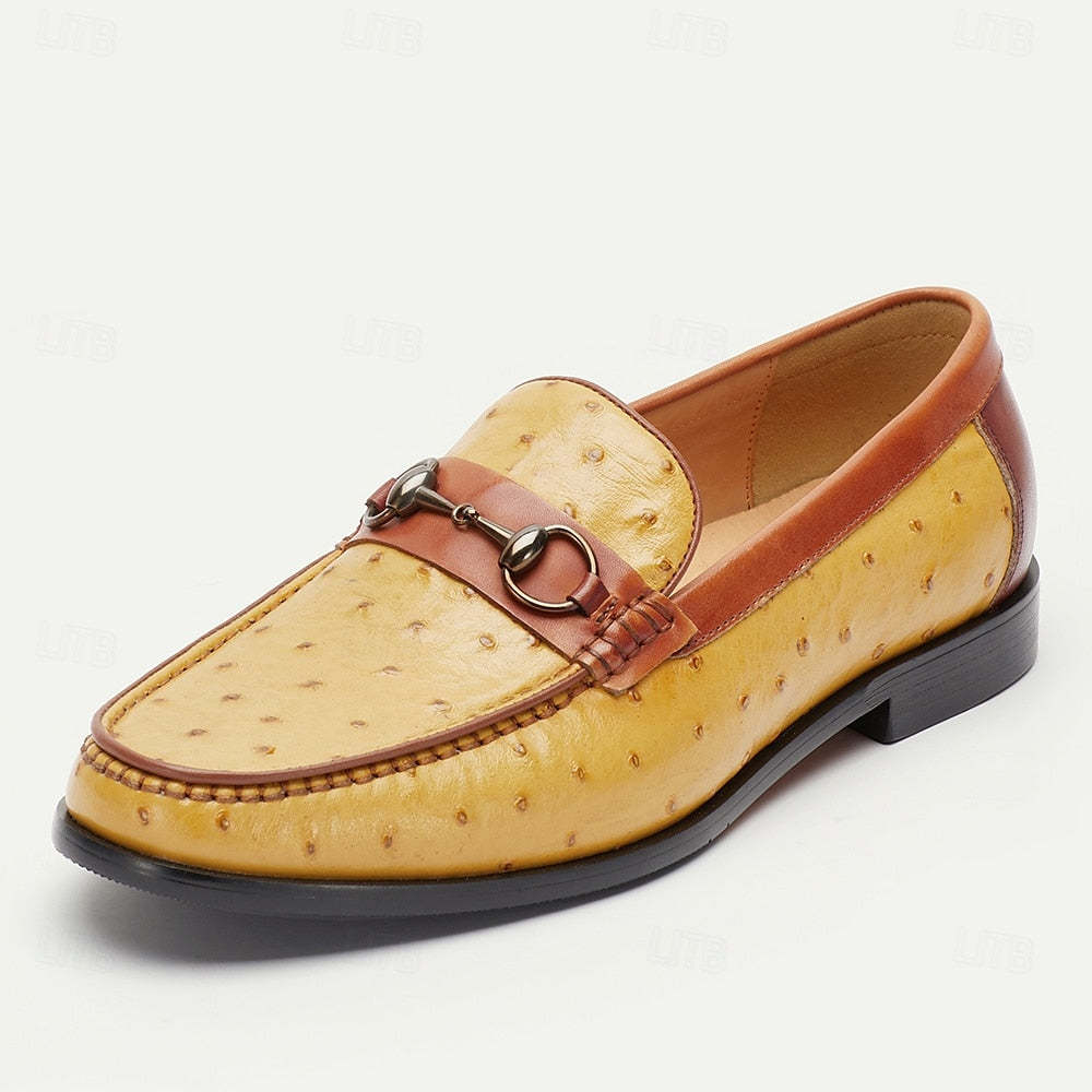 GUYSTEP™-Men's yellow-brown ostrich leather casual loafers