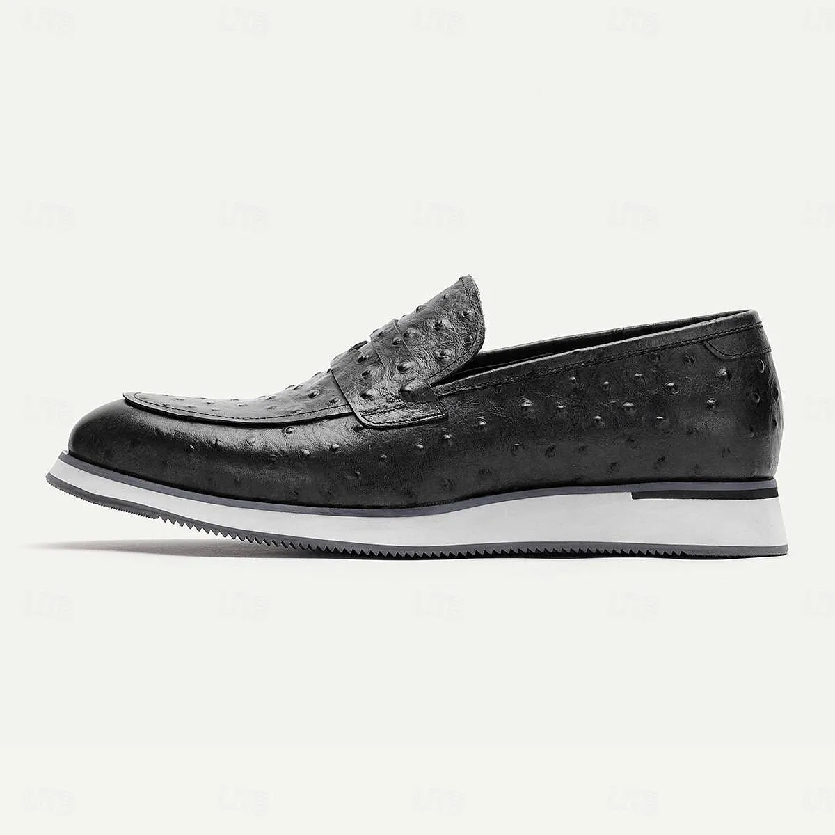 Men's Ostrich Leather Loafers - Luxurious Slip-On Dress Shoes with Textured Finish