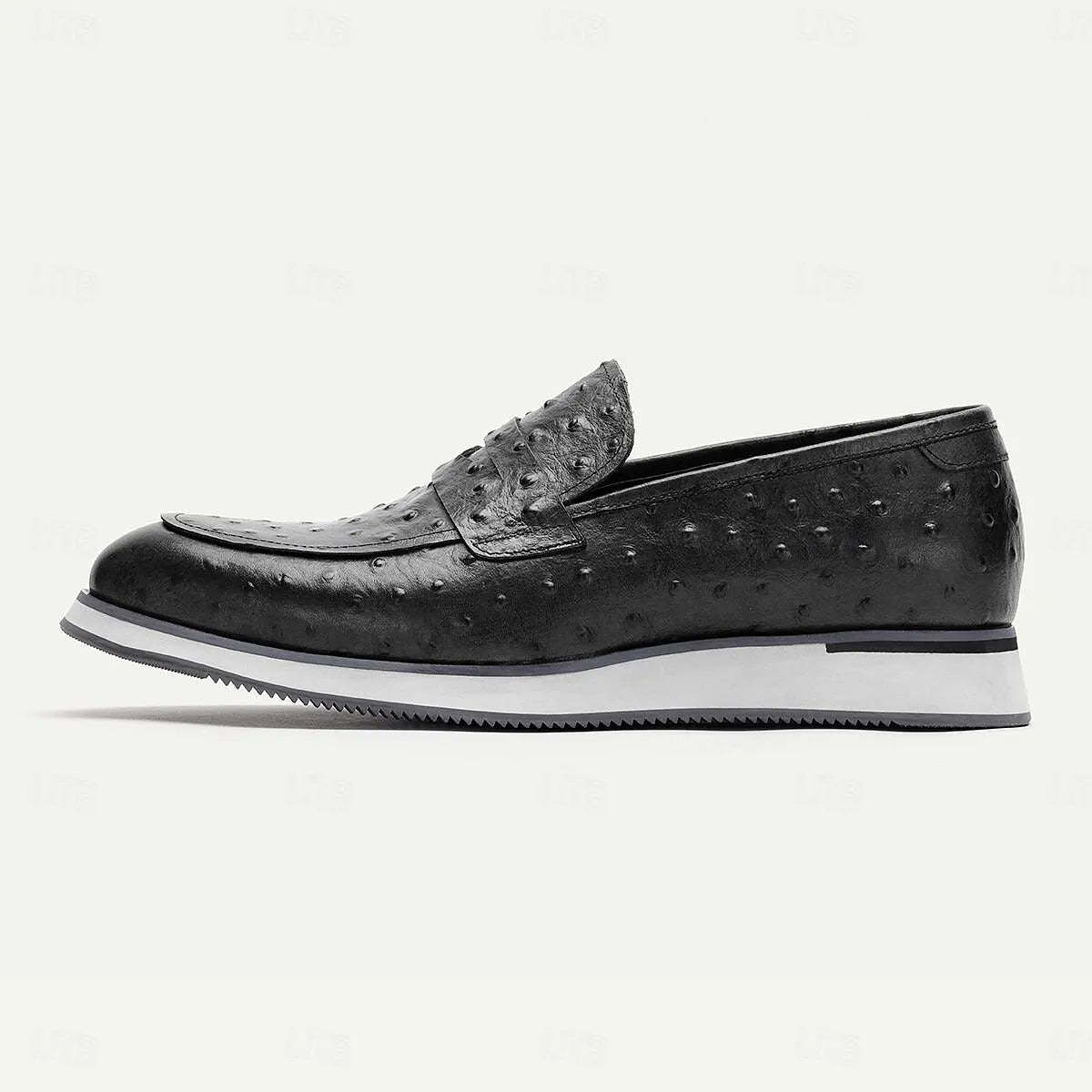 Men's Ostrich Leather Loafers - Luxurious Slip-On Dress Shoes with Textured Finish