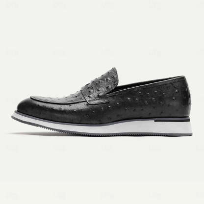 Men's Ostrich Leather Loafers - Luxurious Slip-On Dress Shoes with Textured Finish