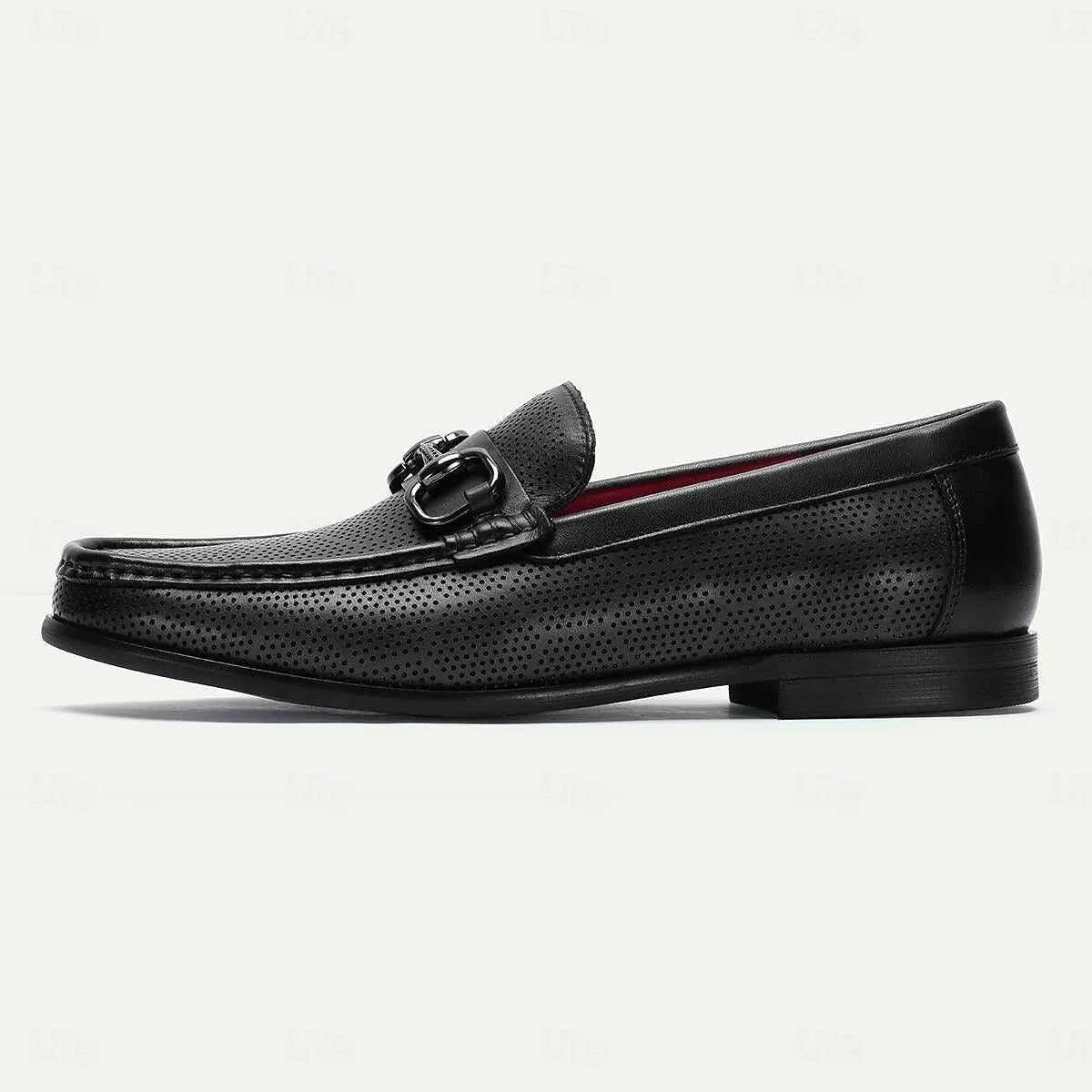 Men's Loafers Perforated Green Leather Silver Horsebit