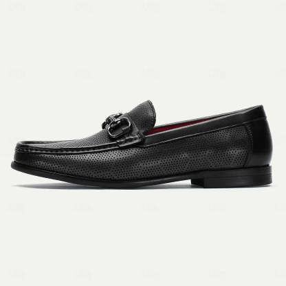 Men's Loafers Perforated Green Leather Silver Horsebit