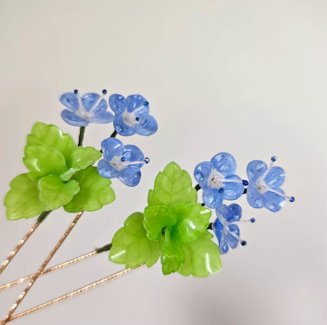 Blue Floral Hairpin - Unique Shrink Plastic Hair Accessory