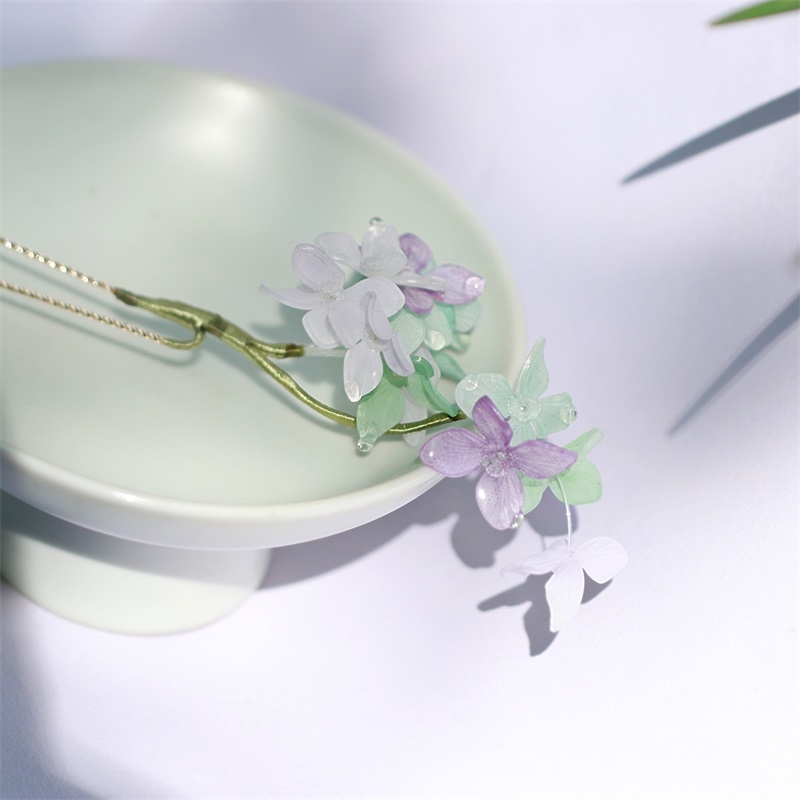 Elegant Butterfly Flower Hair Stick with Green and Purple Blooms