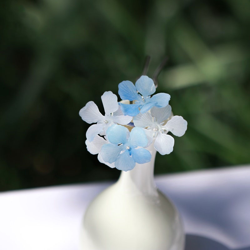 Blue Floral Hair Stick with Butterfly - Sophisticated Shrink Plastic Hairpin