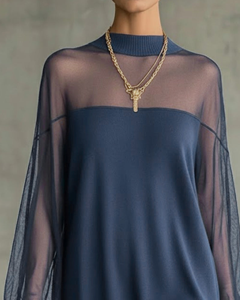 Polovysoký průhledný síťovaný šaty se štíhlícím efektem