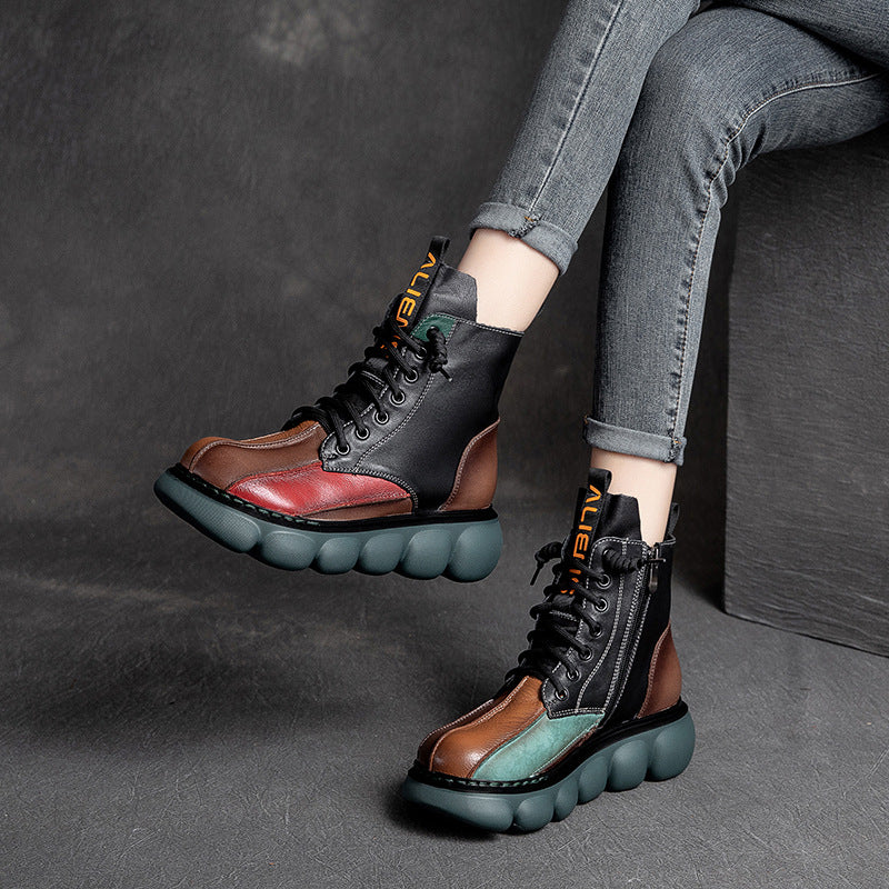 Dámské koené boty na platformě v barvě patchwork