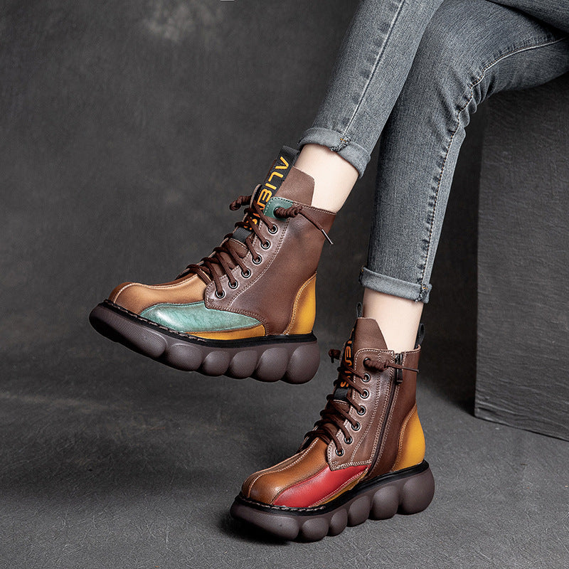 Dámské koené boty na platformě v barvě patchwork