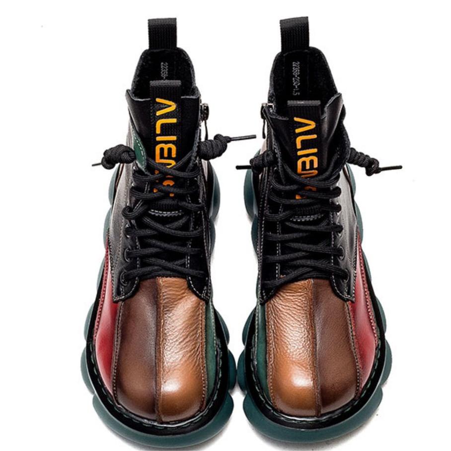 Dámské koené boty na platformě v barvě patchwork