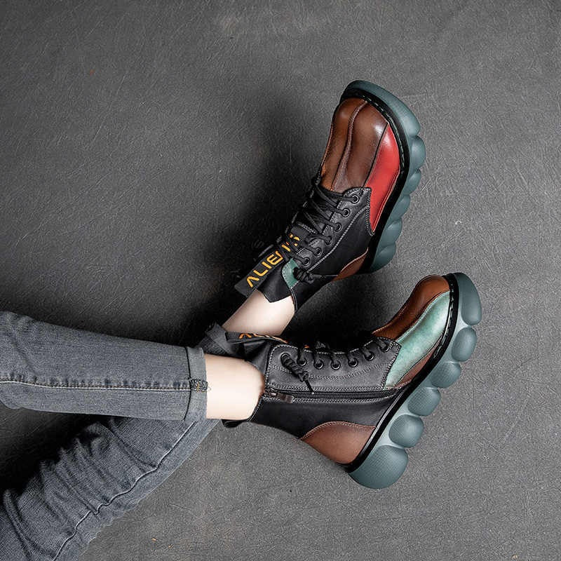 Dámské koené boty na platformě v barvě patchwork