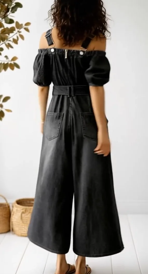 Dámská volnočasová džínová overalová kombinéza (s nastavitelnými ramínky)