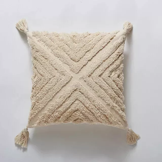 Boho Cushion Cover 18" - Tufted Textured Handwoven Throw Pillow Covers 45x45cm