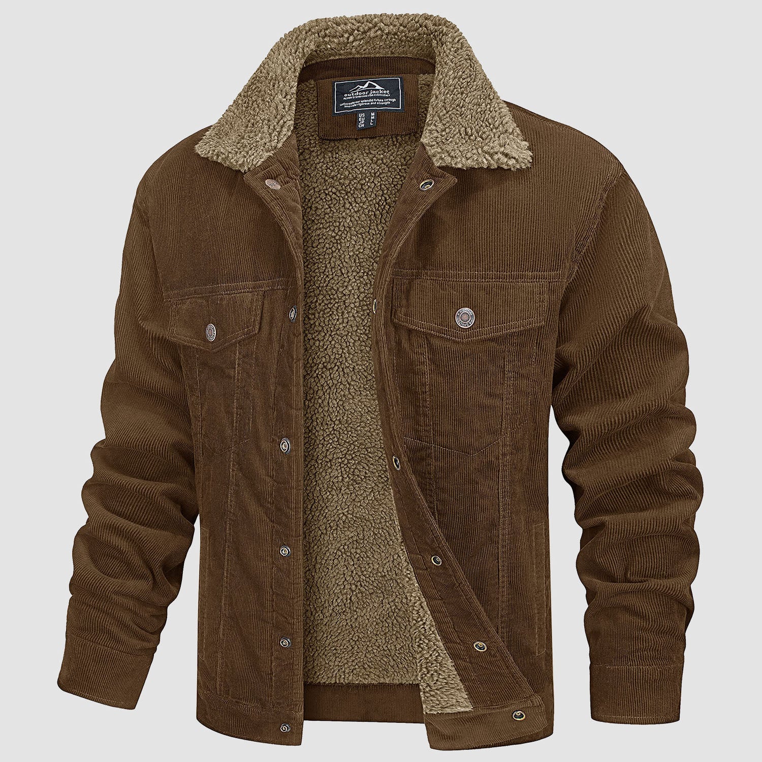Men's Corduroy Jacket Sherpa Lined Cargo Jackets Cotton Turn Down Collar Winter Warm Casual Work Coat 